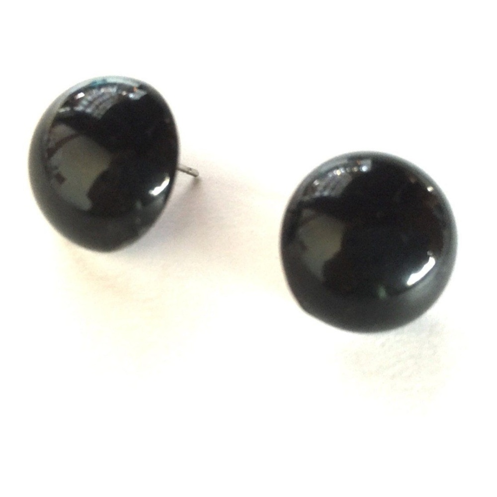 Black Lucite Domed Retro Button Stud Earrings